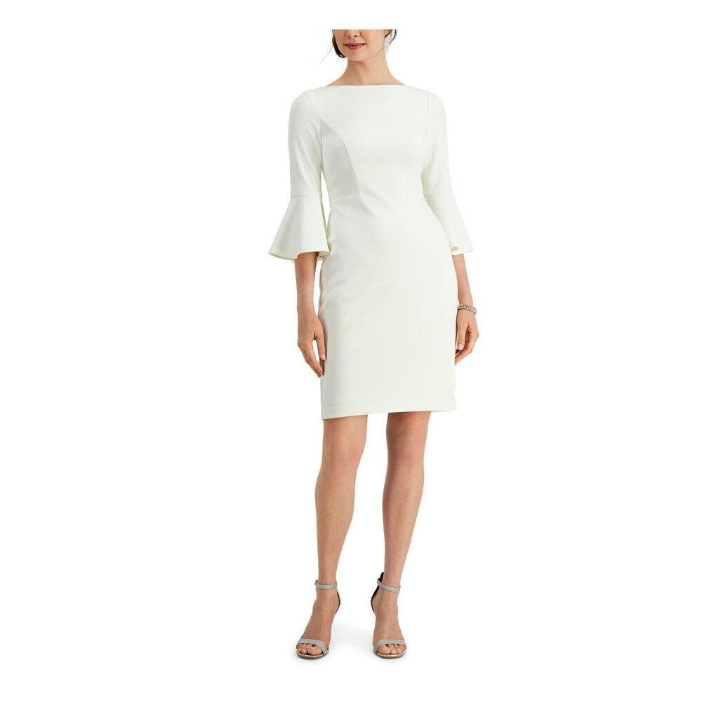 Harper Rose Womens Ivory Stretch Zippered Fitted Lined Bell Sleeve  Dress Size 8